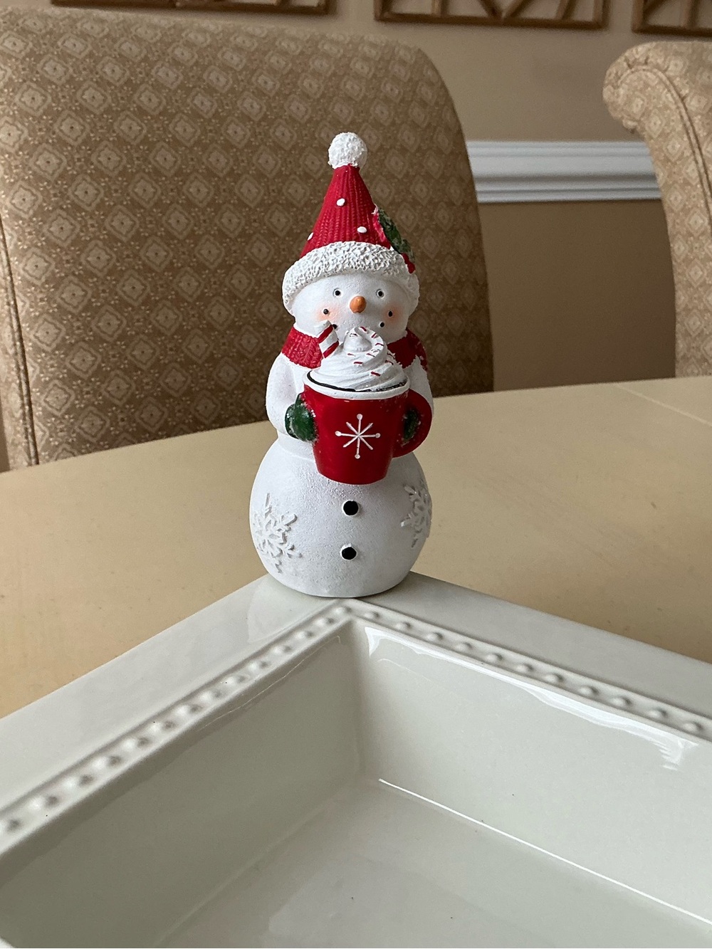Tall Winter Snowman With Hot Cocoa Cup Platter Decoration ⛄️